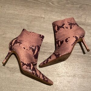 Isaac Italian Snakeskin Stiletto Booties Blush